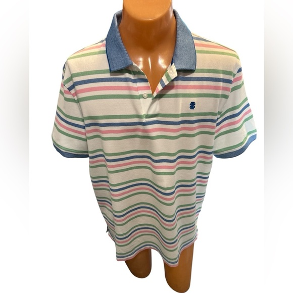 IZOD Advantage Performance Pastel Stripe White Short Sleeve Polo Shirt Men's XL. - Picture 2 of 11